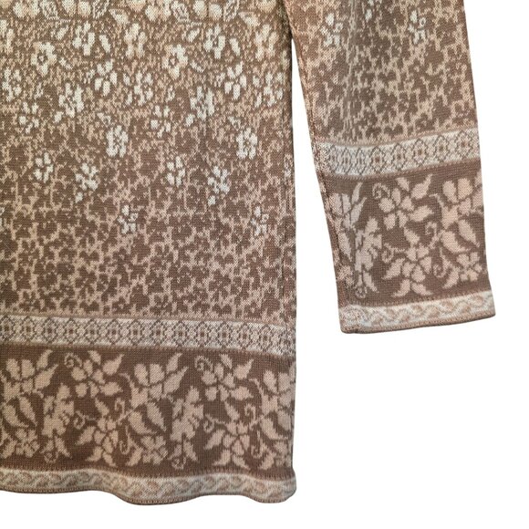Susan Bristol Long Floral Knit Cardigan Medium Brown Beige Sweater Button Up - Picture 3 of 10